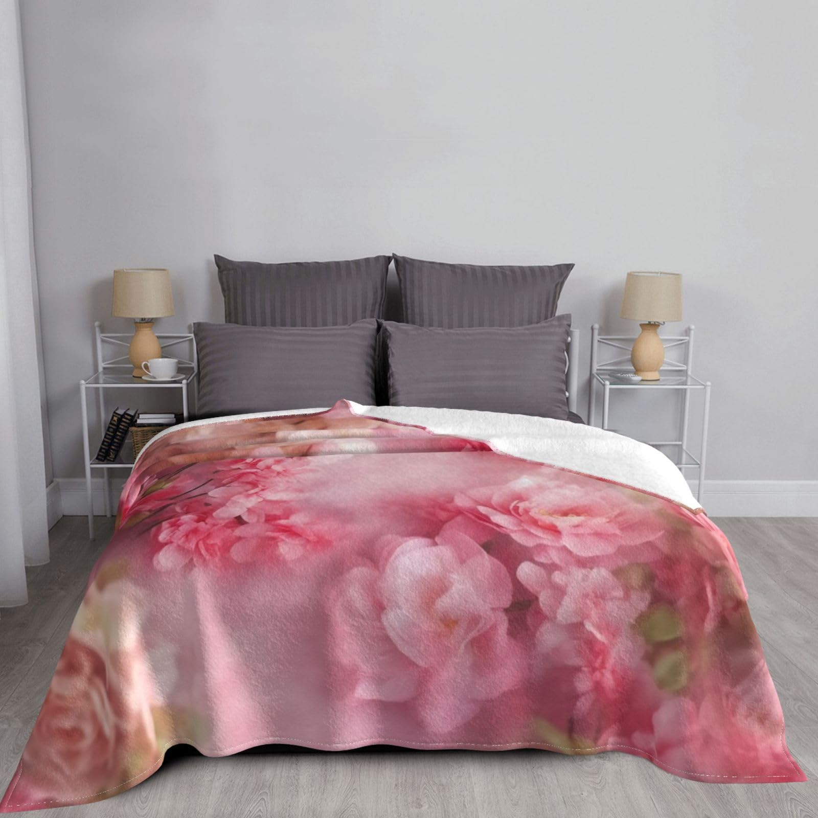 Coperta per divano letto con stampa floreale rosa n. 117, super morbida