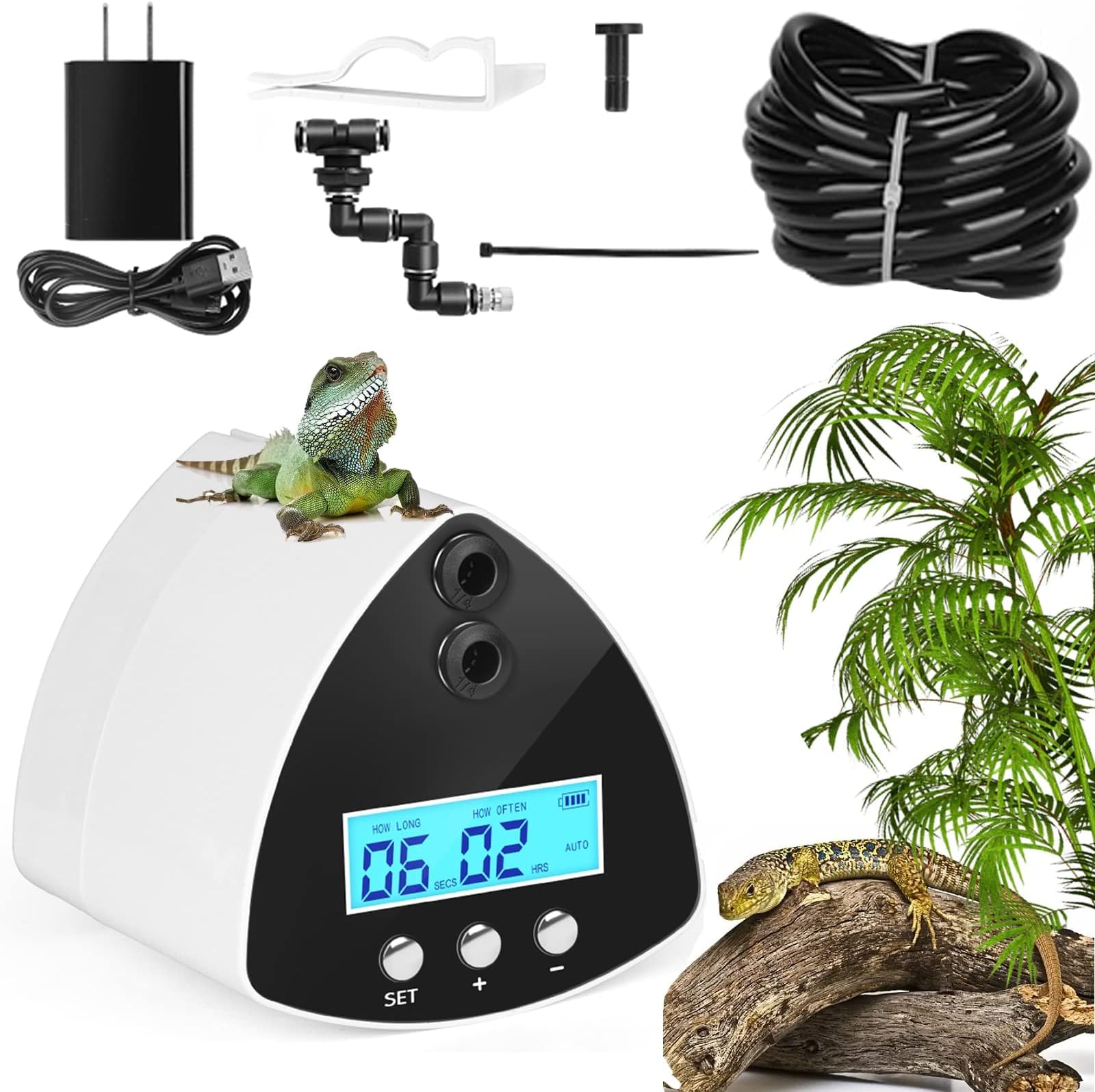 Reptile Misting System, Automatic Intelligent Reptile Humidifiers with 3 PCS Spray Nozzles, LCD Reptile fogger with Smart Timing Rainforest.This is Rainforest Device, Not A Sprayer