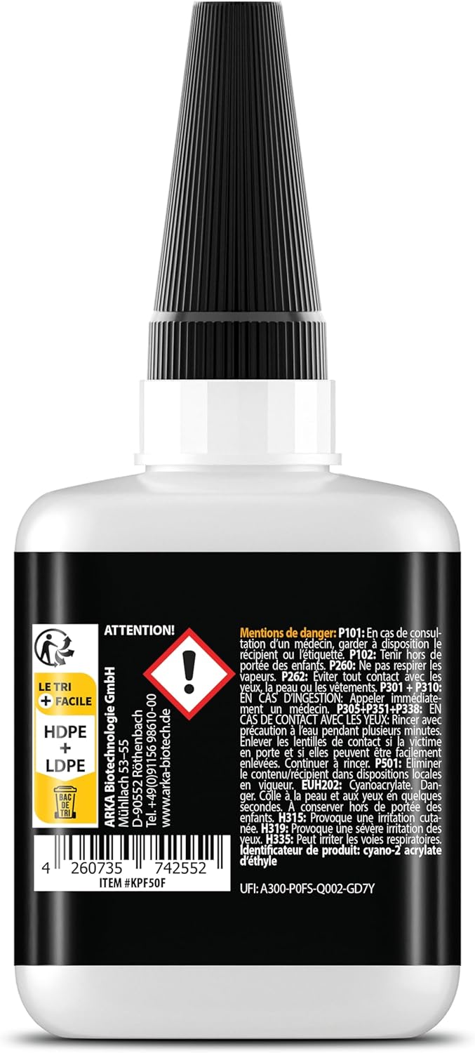 KRAFTPROTZ Colle forte extra fluide 50 g – super glue capillaire haute précision, résistante à l’eau & à la chaleur pour plastique, métal, bois, verre & céramique - Image secondaire