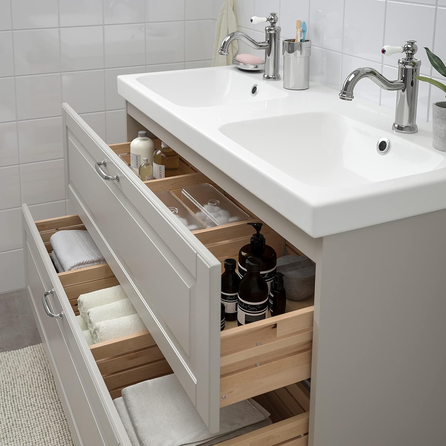 IKEA GODMORGON 洗面台 引き出し2個付き 100x47x58cm Kasj&ouml;n ライトグレー