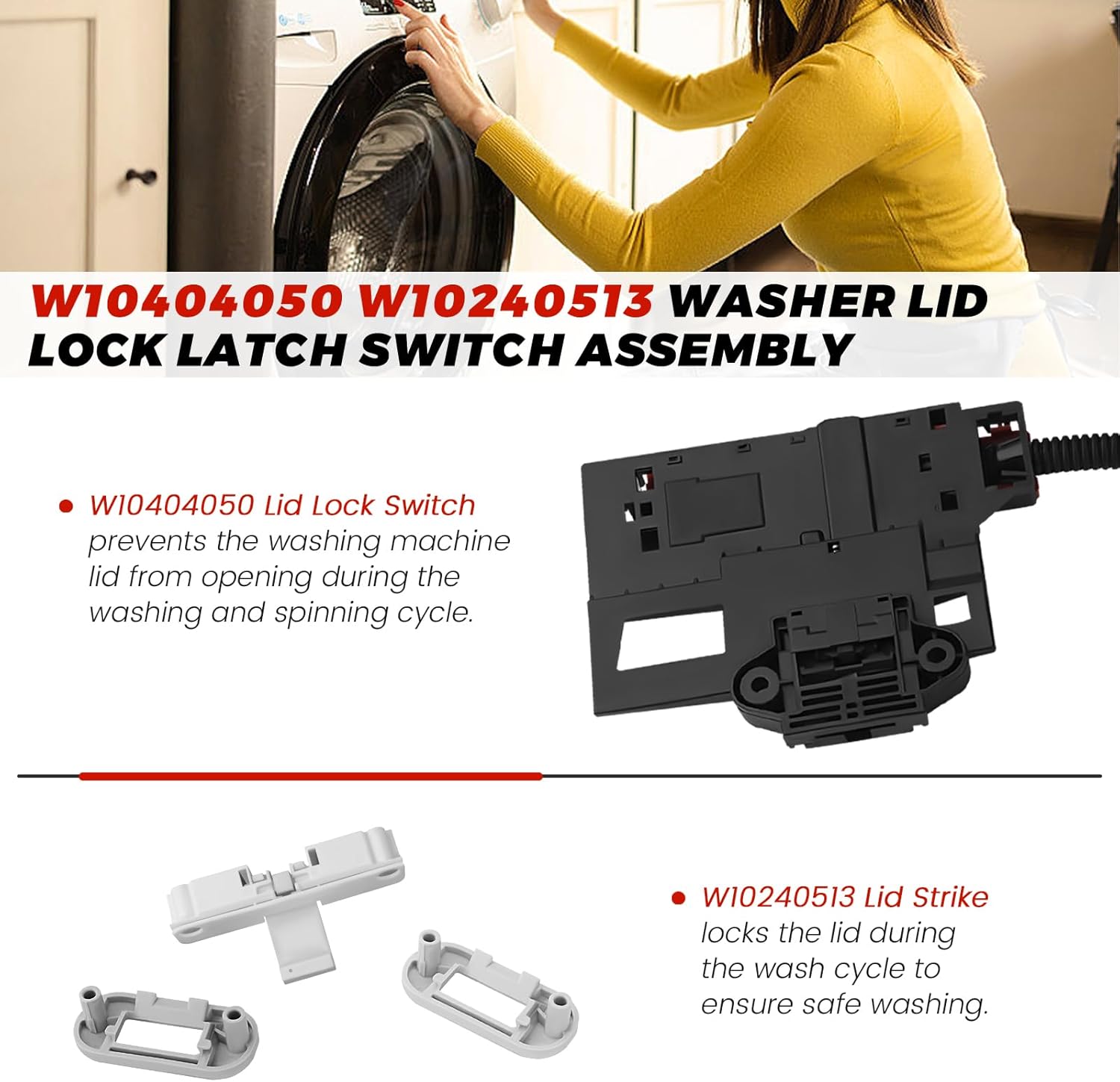 2026 Upgraded W10404050 W10238287 Washing Machine Lid Lock Latch Assembly W10240513 Washing Machine Lid Strike Compatible for Whirlpool Kenmore Maytag Washer by puxyblue
