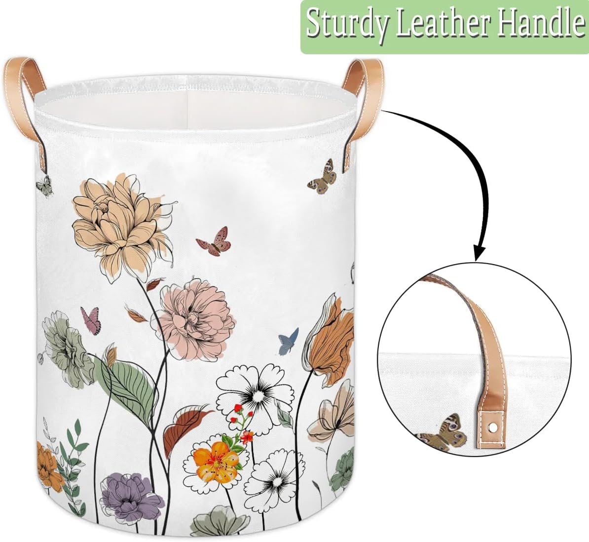 Bright Floral Laundry Basket, Simple Wildflower Laundry Hamper with Handle, Dirty Clothes Hamper for Bedroom Living Room, Baby Hamper for Nursery, Home Decoration