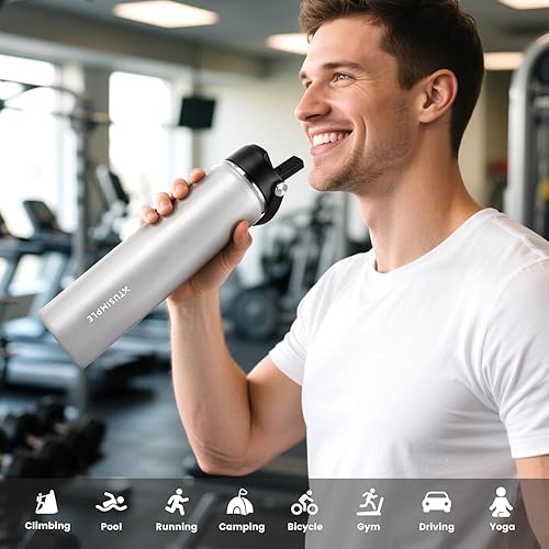 Miniatura 7 de Botella de agua de viaje aislada de 24 onzas, acero inoxidable, a prueba de fugas, mantiene las bebidas calientes o frías, para exteriores,