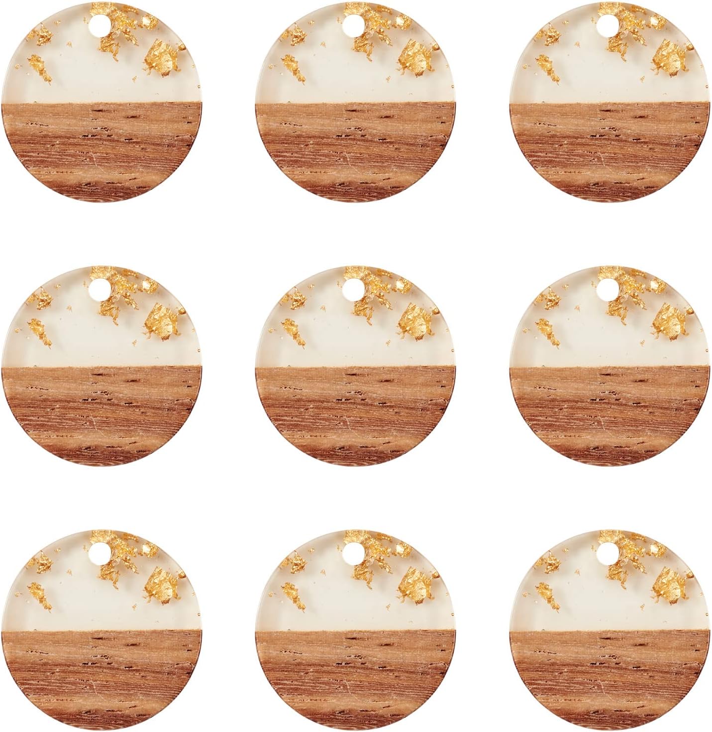 FASHEWELRY 30Pcs Resin Wooden Earring Pendants Oval Vintage Resin Walnut Wood Charms with Gold Foil for Necklace Earring Jewelry Making