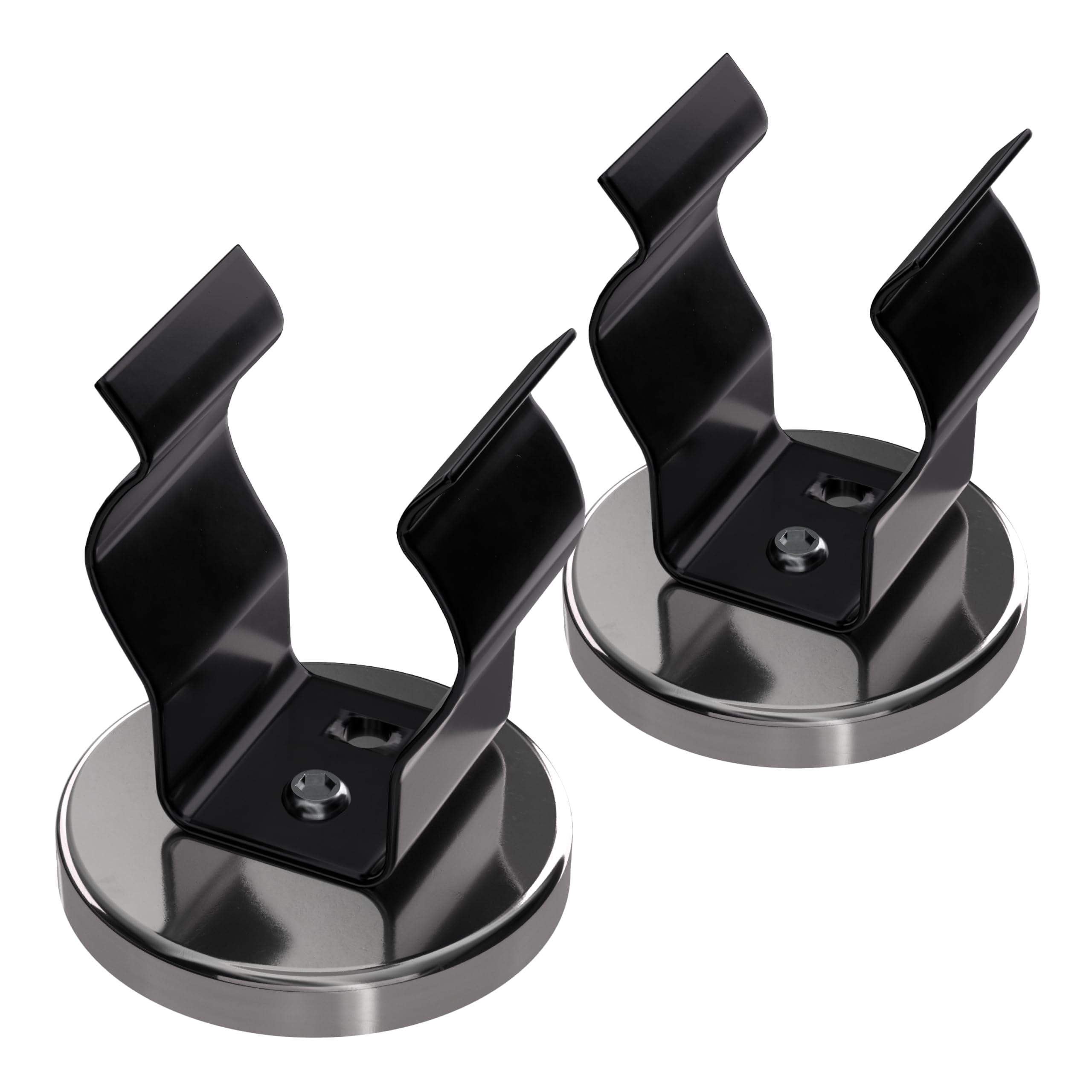 Master Magnetics RB50BNCCX2 Magnetic Hook, Round Base Magnet Fastener with Steel Clip Chrome Plate, 2.04" Diameter, 2.285" Total Height, 35 Pounds, Silver (Pack of 2)