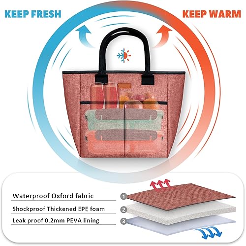 Miniatura 3 de Lonchera térmica para adultos, mujeres y hombres, reutilizable, a prueba de fugas, térmica, bolsas de mano, bolsas de almuerzo impermeables para el