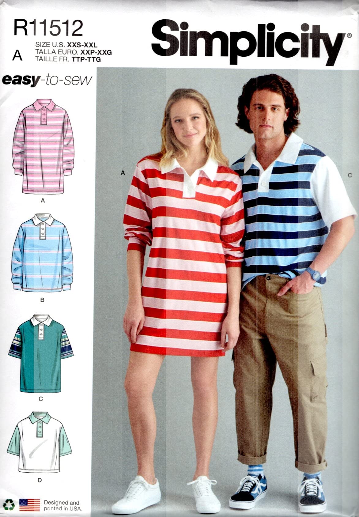 Patrons de couture pour chemises Simplicity R11512 du XXS au XXL