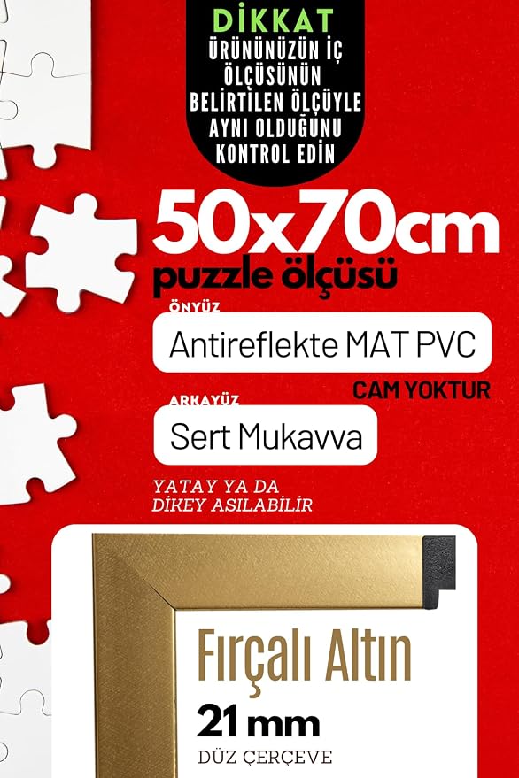 21lik Puzzle Poster Resim Çerçevesi PVCli Postersiz Resimsiz Çerçeve (Altın, 50x70)