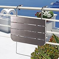 Vista 3 de Balcony Railing Table Outdoor Hanging Folding Brown Aluminium Metal Side Table Adjustable 23.6"L x 15.7"W