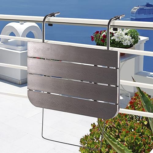Miniatura 3 de Mesa de barandilla de balcón para colgar al aire libre, mesa de bar plegable para barandillas, mesa de patio en barandilla, mesa auxiliar de metal