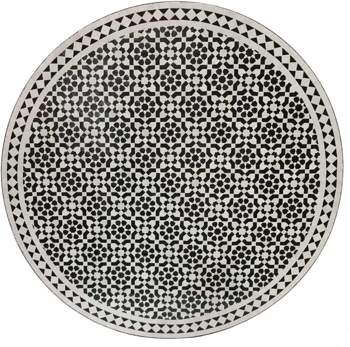 Casa Moro Moroccan Mosaic Table D120 Black White Glazed Round with Wrought Iron Frame Handmade from Morocco Boho Chic Mosaic Garden Table Dining Table MT2148