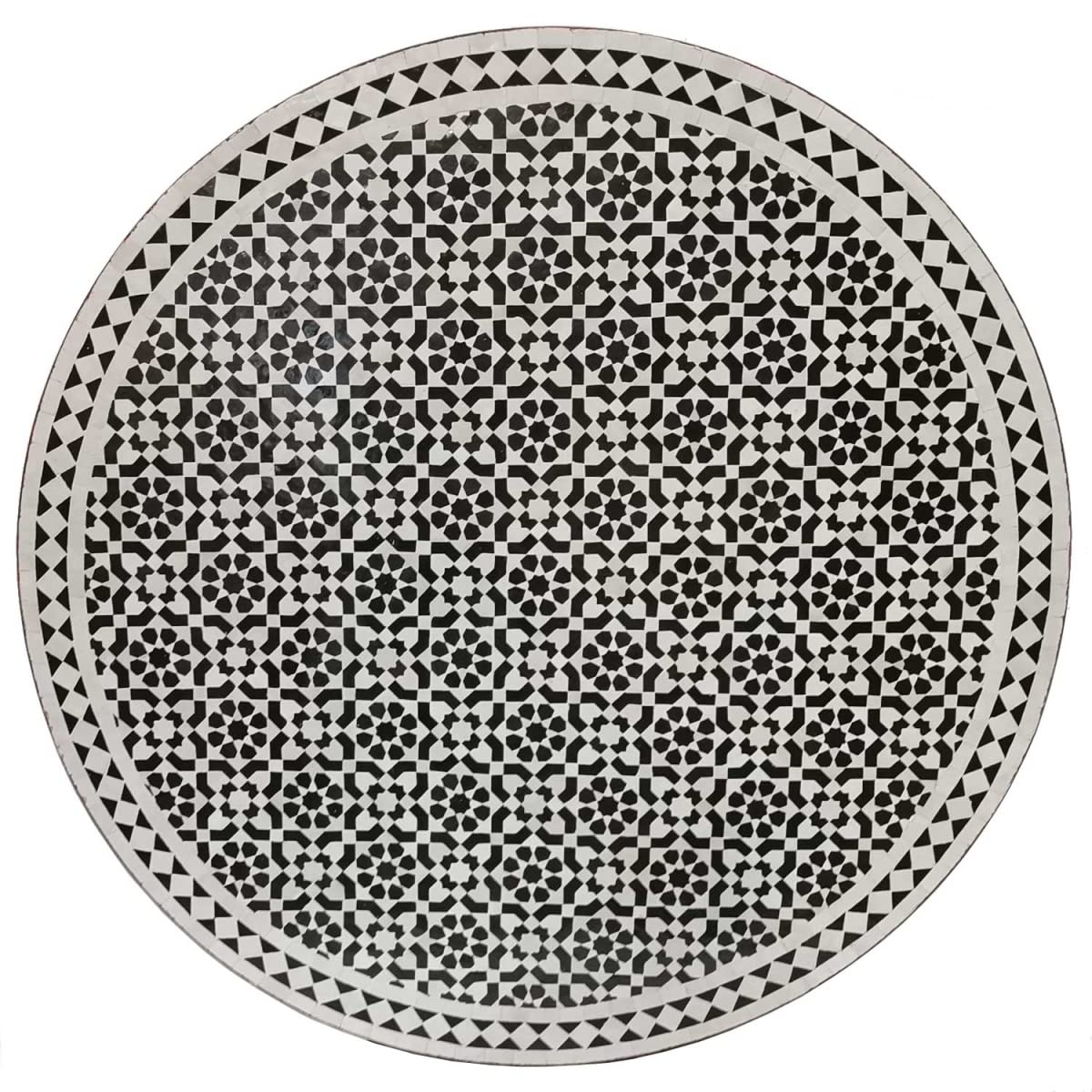 Casa Moro Moroccan Mosaic Table D120 Black White Glazed Round with Wrought Iron Frame Handmade from Morocco Boho Chic Mosaic Garden Table Dining Table MT2148