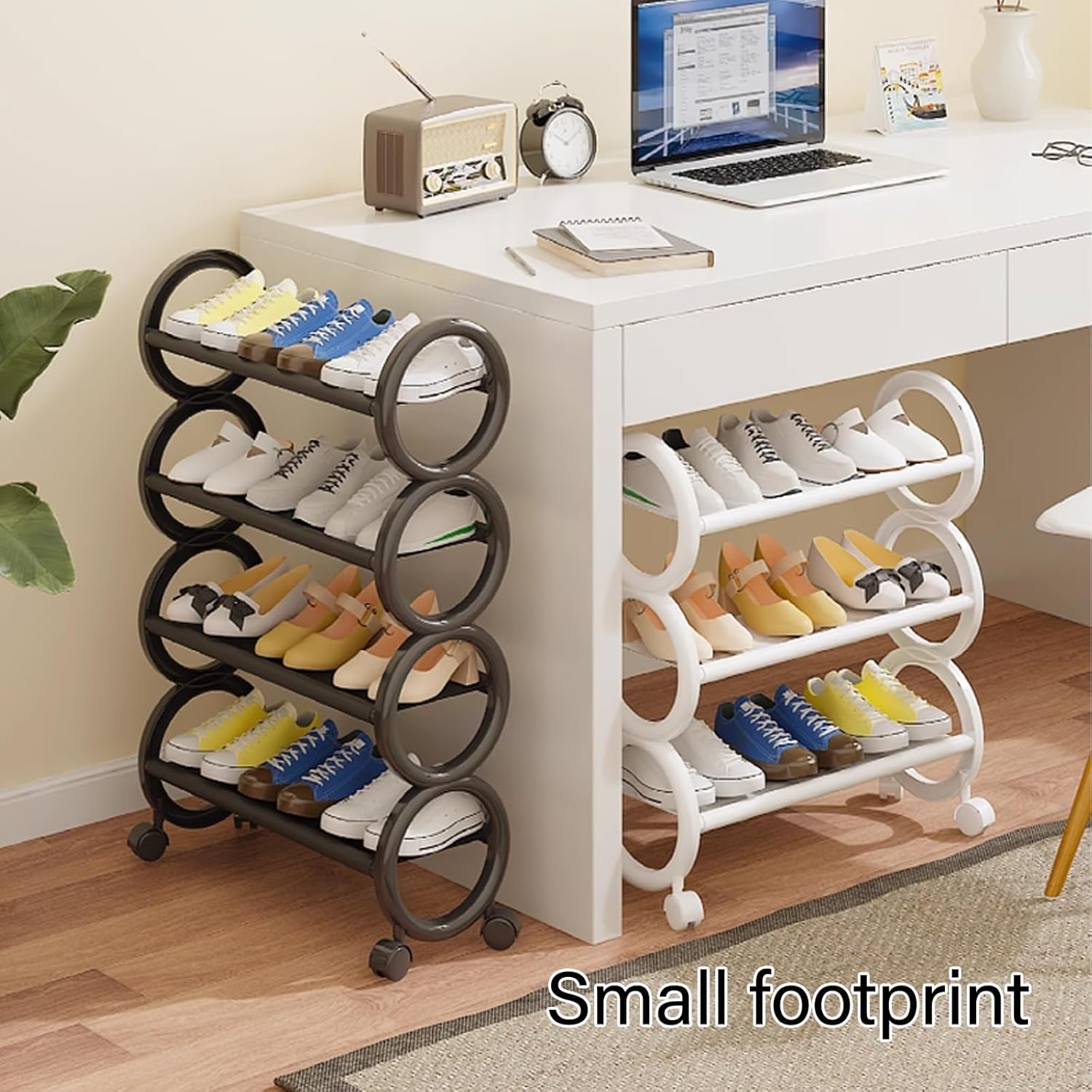 Shoe Rack for Front Door Entrance Water-Sprayed Non-Woven Fabric Separator with Universal Wheel Design Shoe Shelf for Entryway Living Room, Entryway(Black,41 * 73cm)