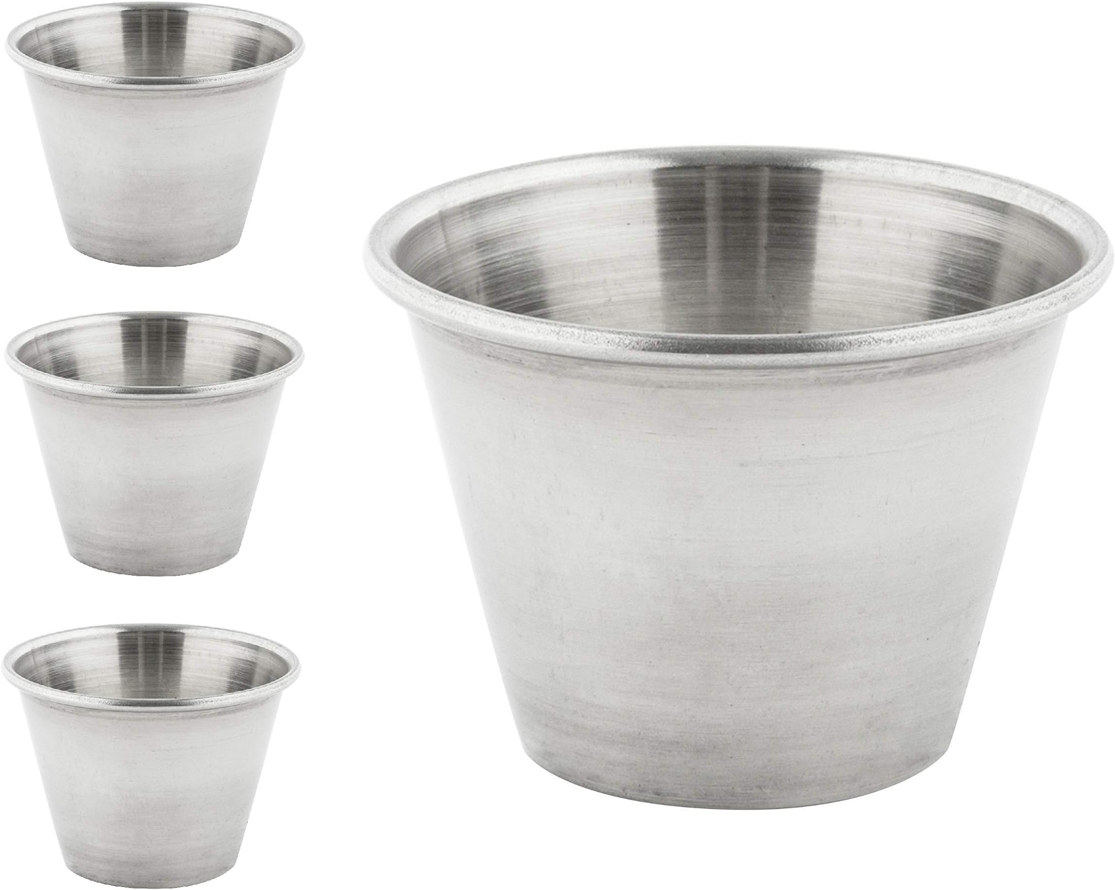 Pack of 4 - Premium Brushed Stainless Steel Commercial Grade Ramekins Condiment Sauce Cups Serving Pots Dip Bowls - 2.5oz 75ml