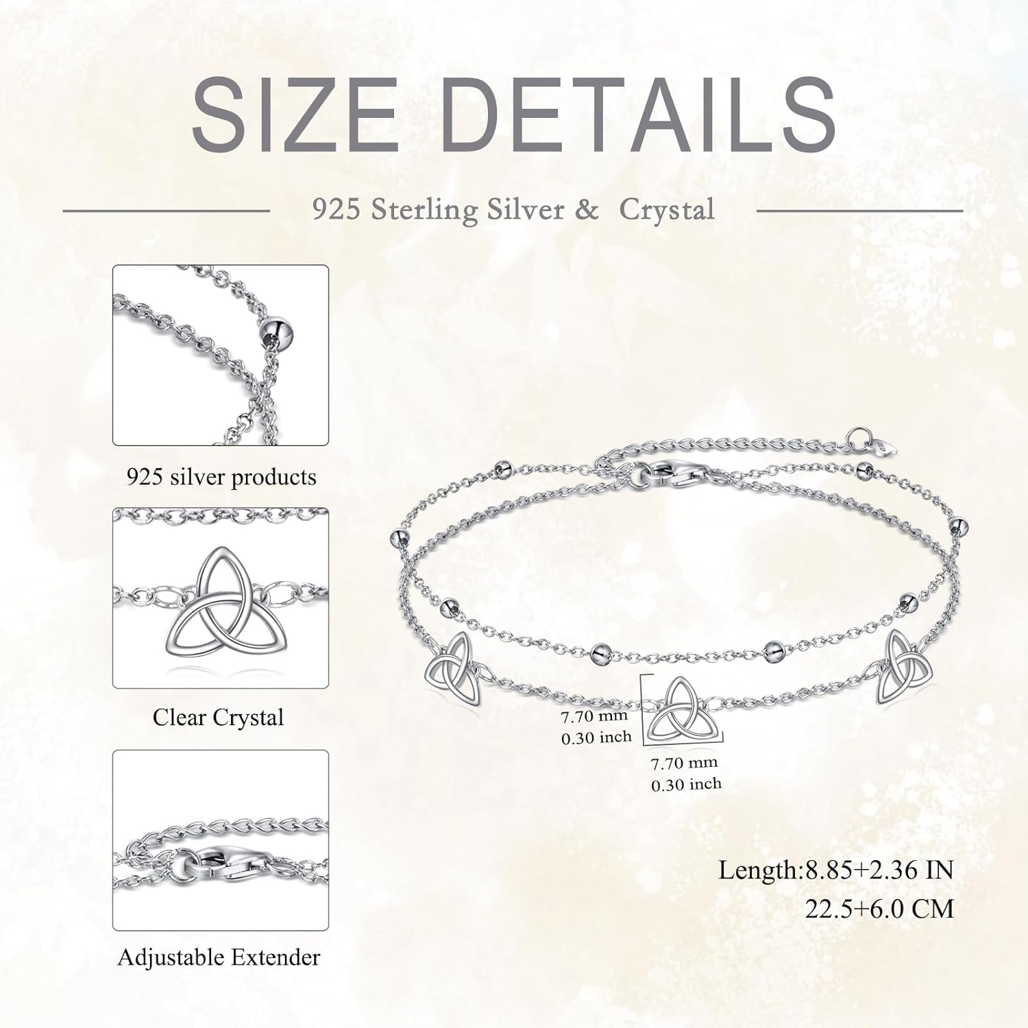 VONALA Celtic Knot/Ballet Dance/Heart Cross Anklet for Women 925 Sterling Silver Layered Adjustable Link Jewelry Birthday Gifts for Her