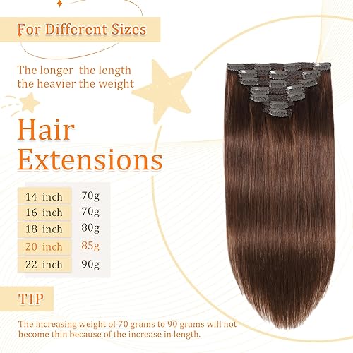 Miniatura 4 de Extensiones de cabello humano real con pinzas, 20 pulgadas, 3.00 oz, 7 unidades, extensiones de cabello humano real con clip, sin costuras,