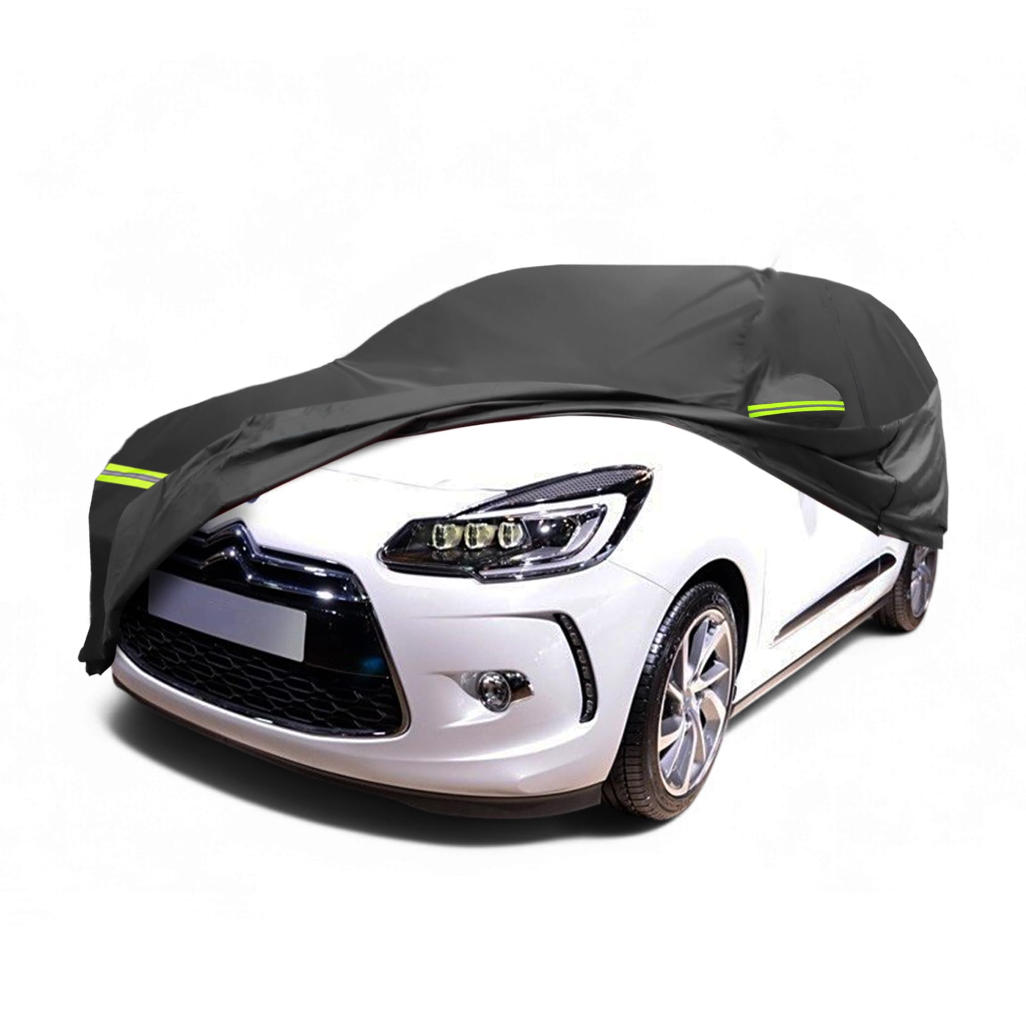 A ABSOPRO Housse Voiture pour Citroen Ds3 09-15 1pc Toutes Saisons | Matériau 210D-PU, Couleur Noir, Coupe-Vent, Protection Pluie Neige Soleil, Fermeture Éclair Conducteur