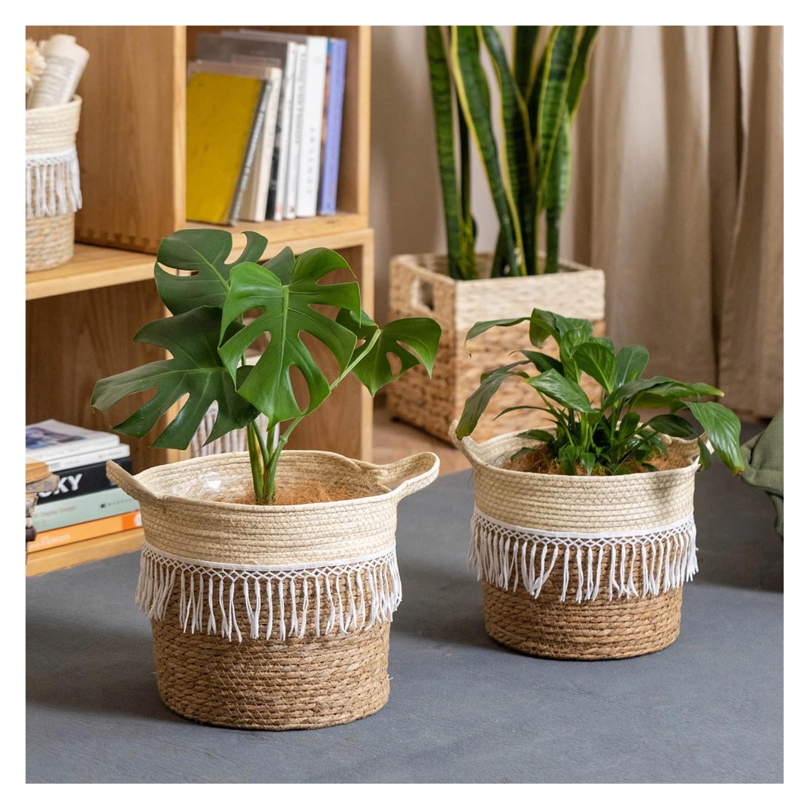 Wiklinowy kosz piknikowy, Handmade Straw Rattan Vase Basket For Flower Plant Indoor Outdoor Decoration(XL)