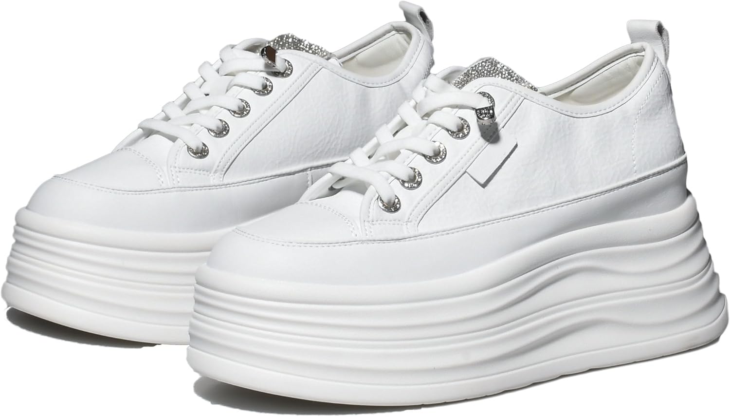 4 inch White Platform Sneakers for Women - Chunky Non Slip Sole Slip On Casual Shoes Women’s Fashion Sneakers with 7cm Platform & 2cm Hidden Heel Walking Shoes (White/Black) - Image 9