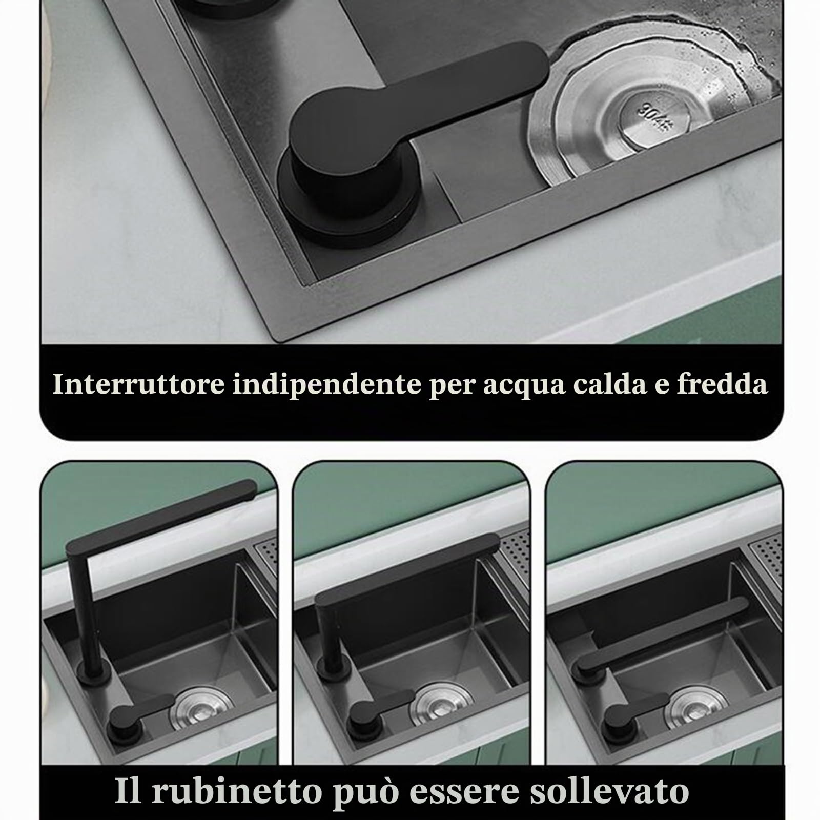 Rubinetto estraibile in acciaio inox, lavabo singolo salvaspazio per bar, cucine domestiche e aree di preparazione commerciale (70 x 40 x 22 cm) - durevole ed elegante