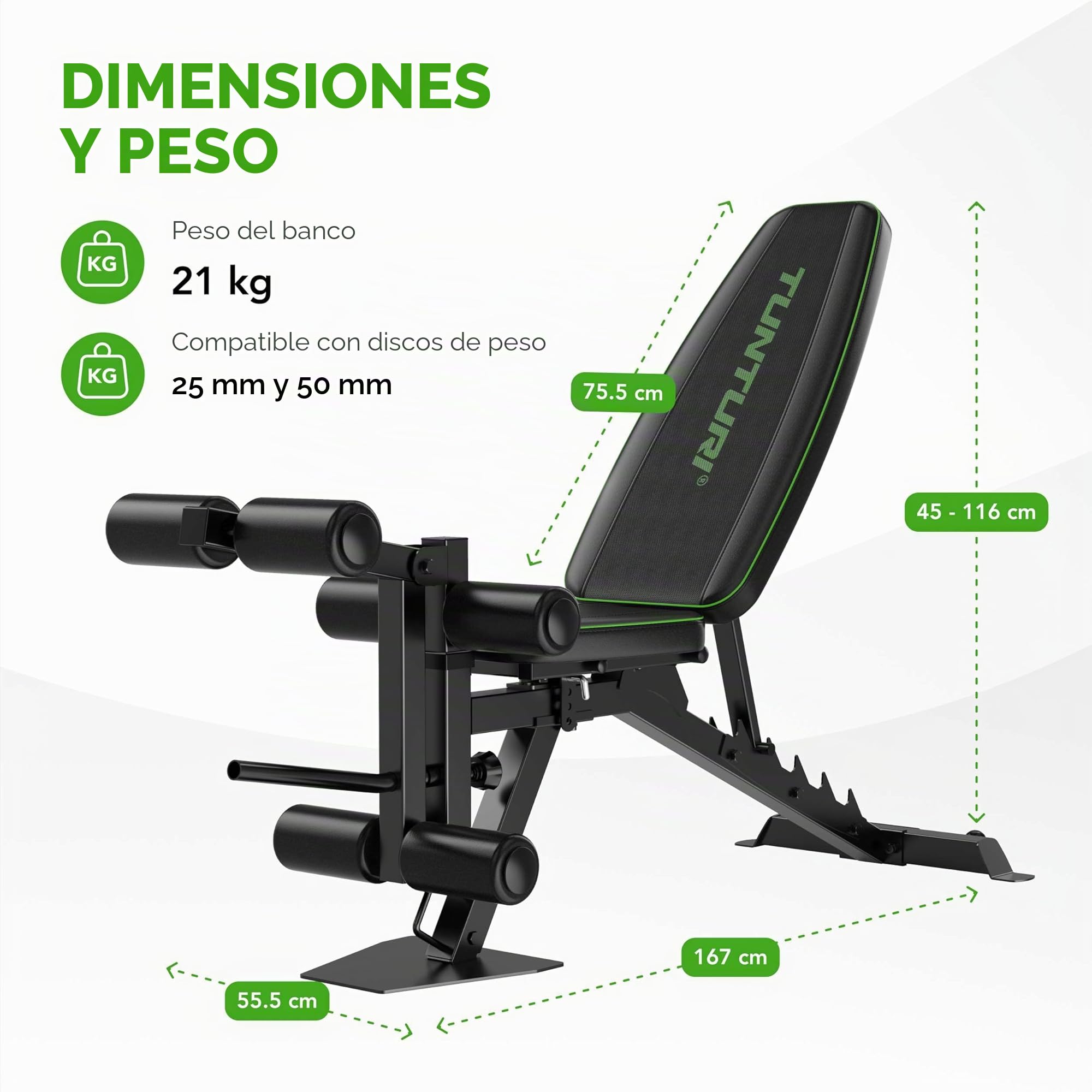 Tunturi Uni UB60 Utility Bench Oblicuo Banco, Negro, 1