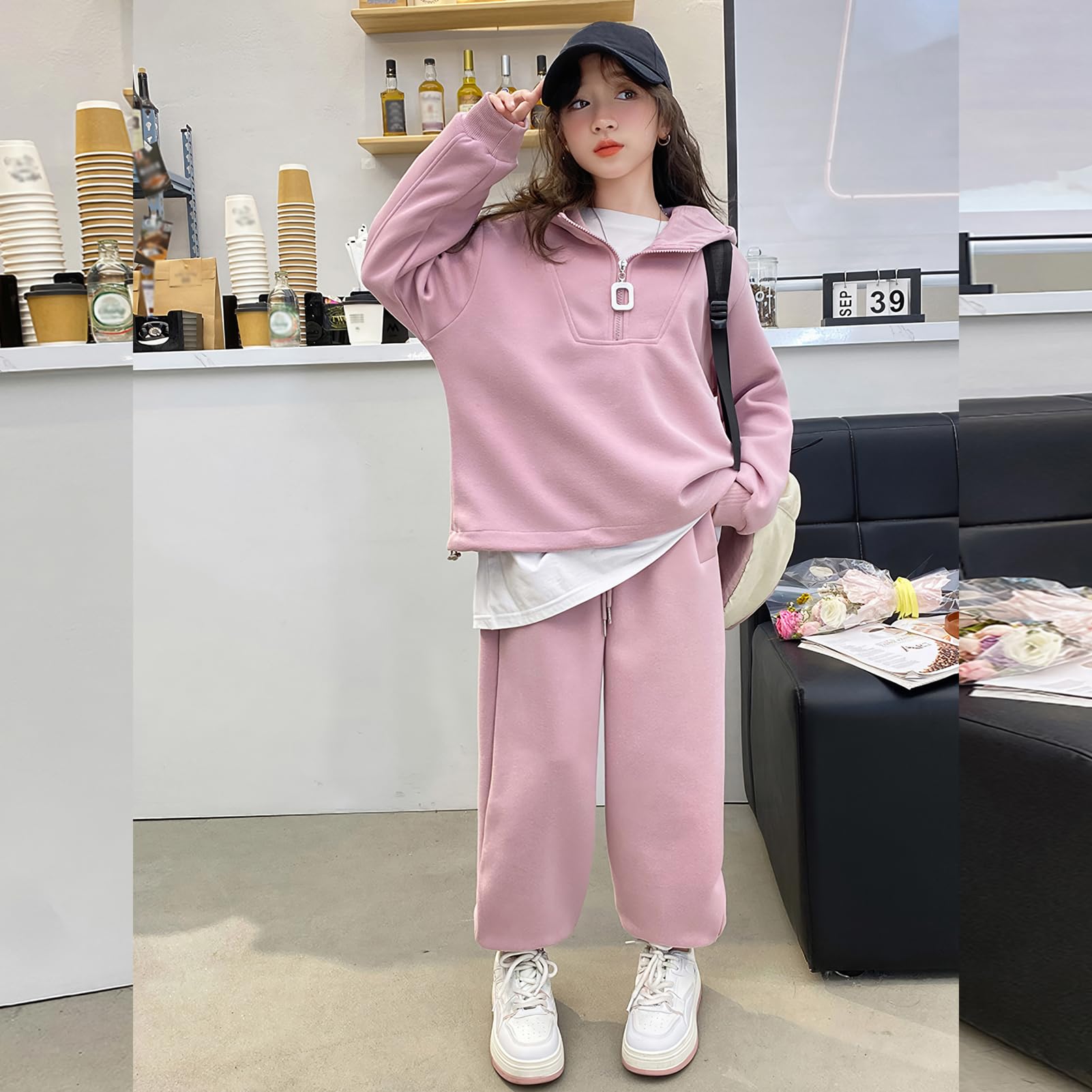 Chándal para niña, 2 piezas, ropa deportiva para niños, clásica, media cremallera, manga larga, sudadera y pantalones, juego de ropa para primavera/otoño, 4-10 años