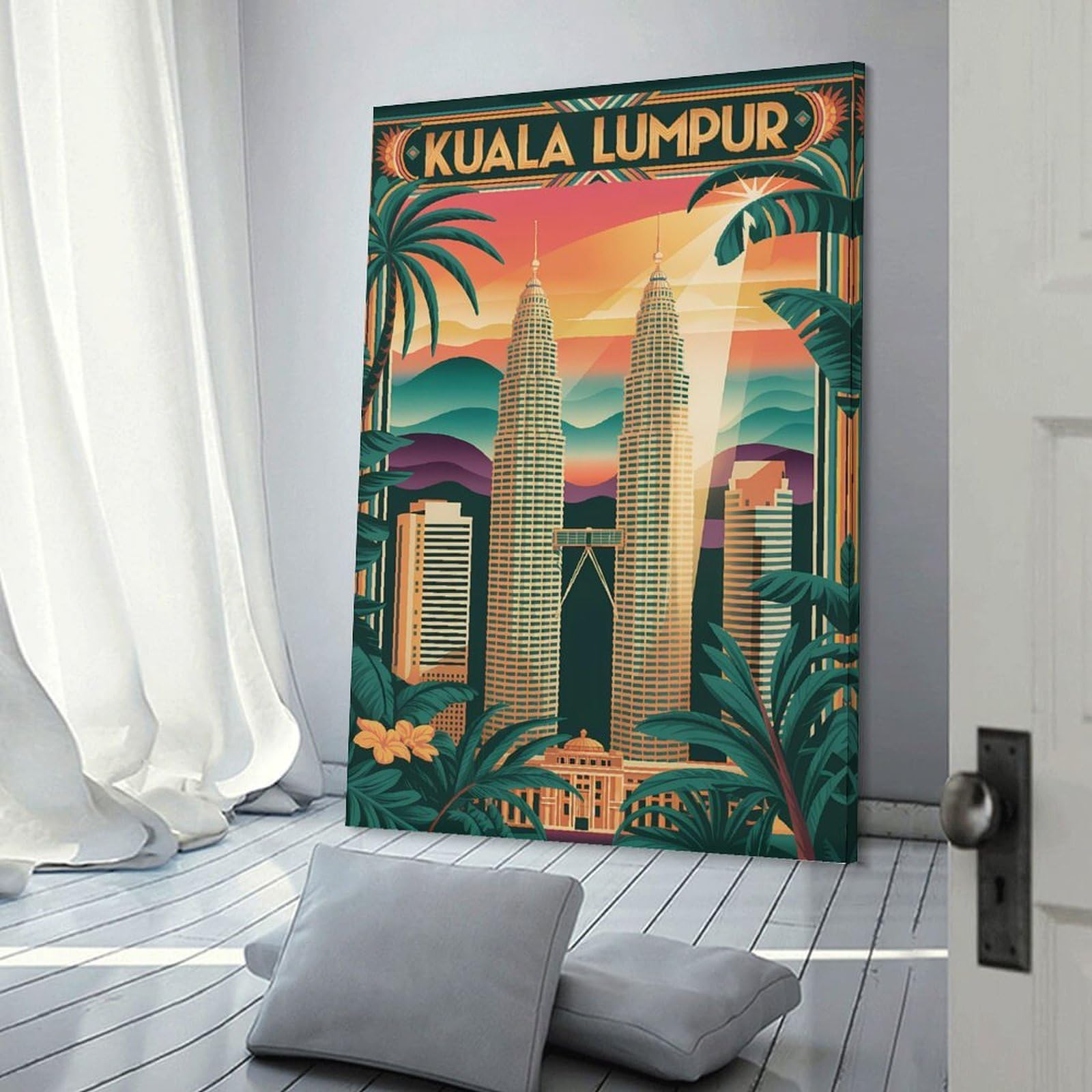 Junmoney Canvas Wall Decor Kuala Lumpur Cityscape Art Deco, 08x12inch(20x30cm), for Bedroom Decor, Cosy Corners Or Studios, Decorative Wall Art for Cosy Rooms