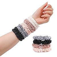 Vista 13 de Coleteros de seda satinada lazos para el cabello para mujeres y niñas sujetadores de cola de caballo 20 piezas mini coleteros negros a granel bandas