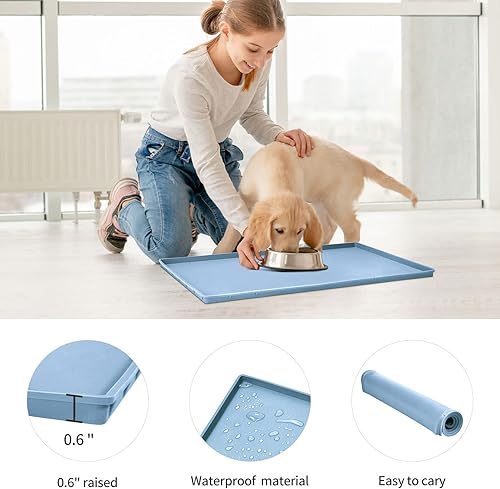 Miniatura 38 de Tapete de comida para perros, bandeja de comida impermeable de silicona, mantel individual antideslizante para mascotas, borde elevado de 0.6