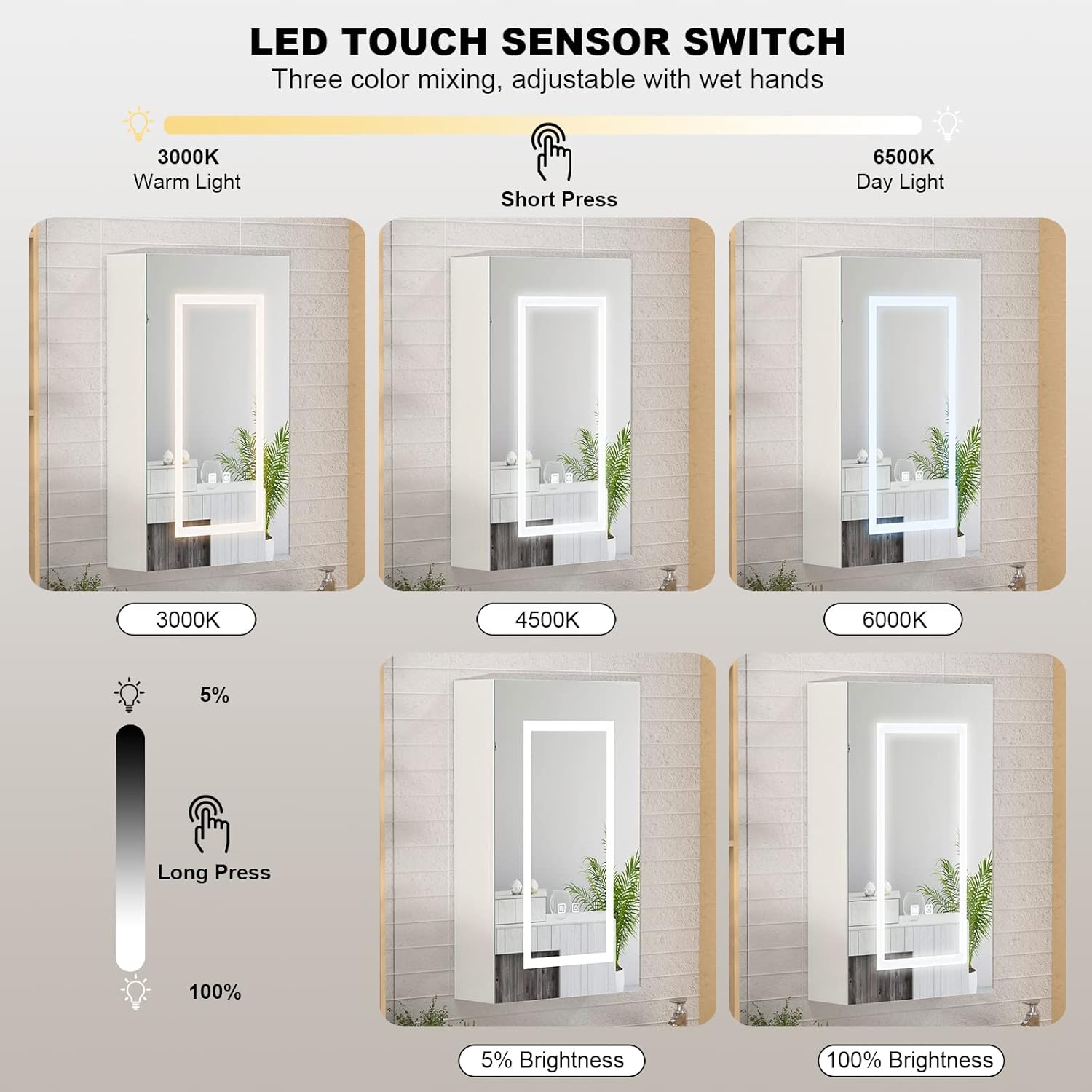 Lighted Bathroom Medicine Cabinet with Mirror, Led Mirror Cabinet with Defogger for Bathroom,Vanity Medicine Cabinet Wall Mounted 15.7x26 Inch