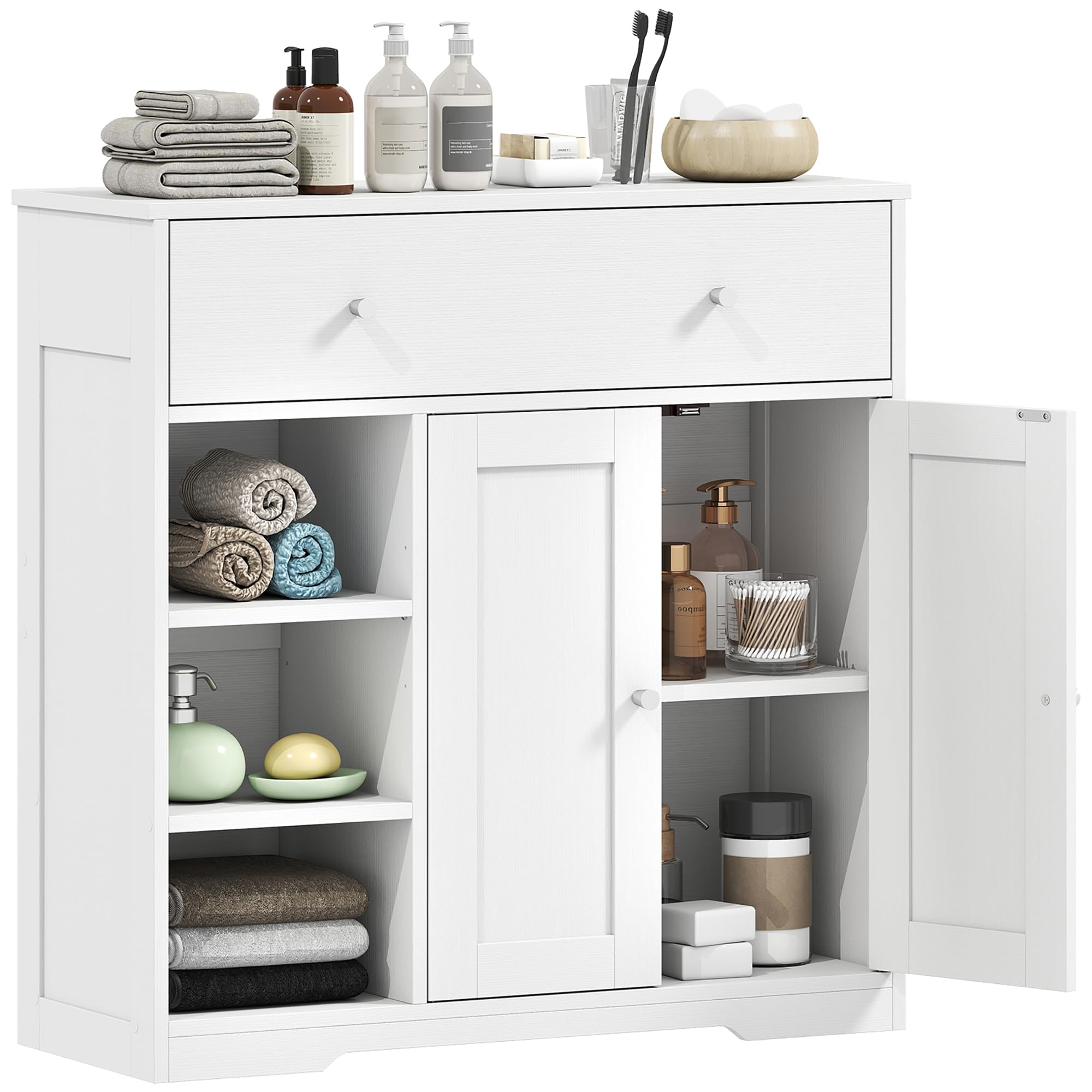 HOMCOM Meuble de Salle de Bain 1 Tiroir 2 Portes 80 x 30 x 80,2 cm Blanc