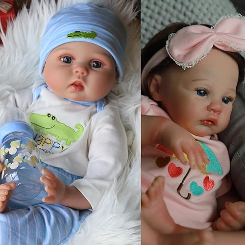 SCOM Muñecas de bebé Reborn realistas de 22 pulgadas + muñecas de bebé realistas de prado de 18 pulgadas