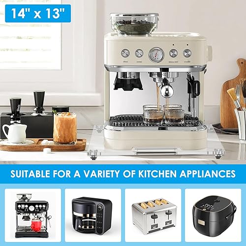 Miniatura 4 de Bandeja deslizante enrollable de 360 para cafetera y electrodomésticos de cocina, deslizadores acrílicos de 14 x 13 pulgadas con ruedas de goma