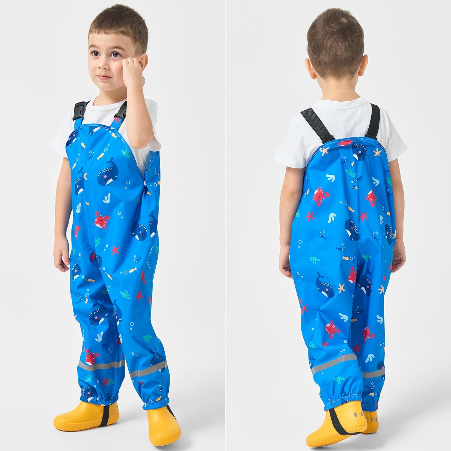 Fewlby Kids Waterproof Rain Bib Pants, Toddlers Suspender Mud Dirty Proof Rain Wear - Image 4