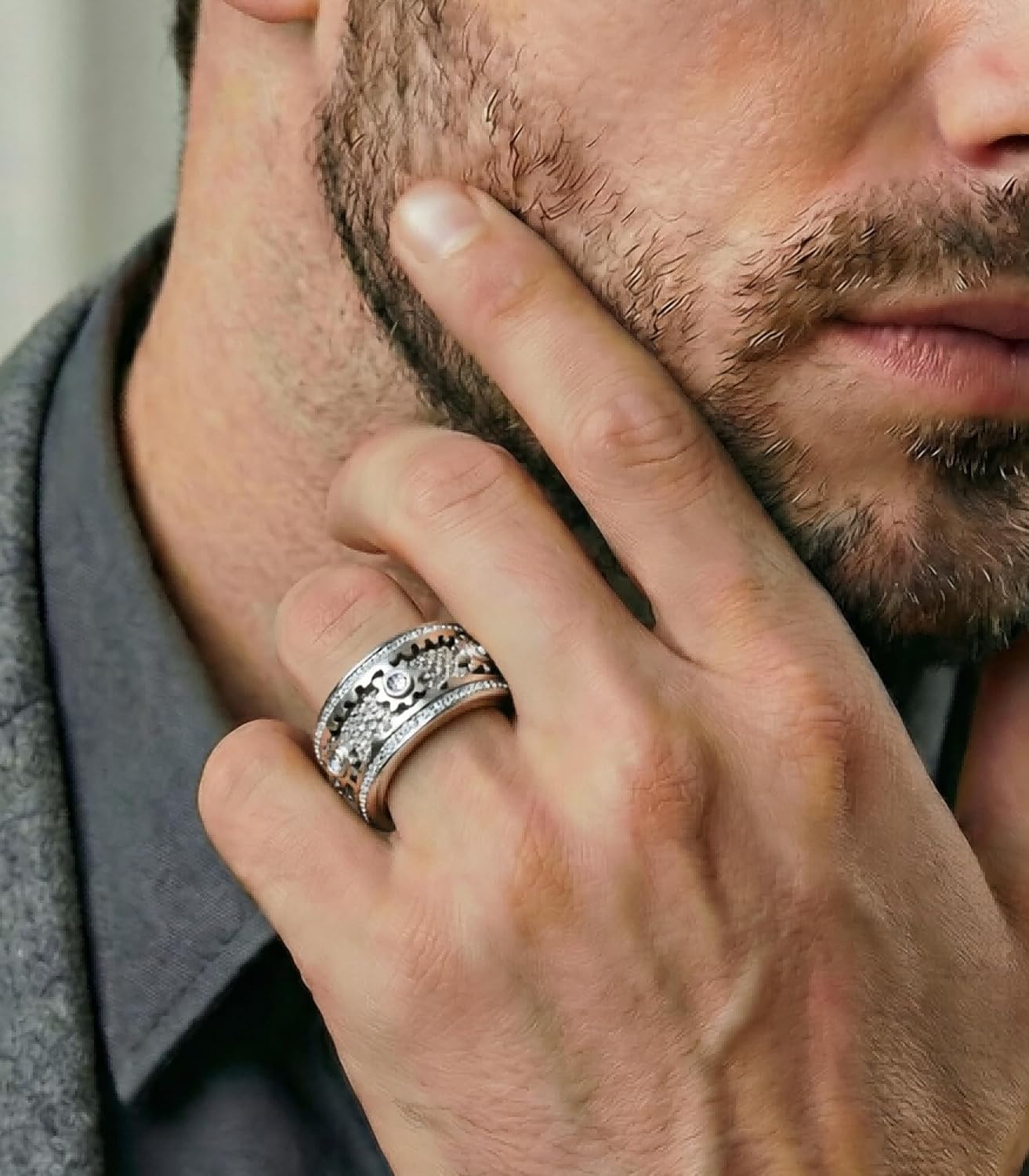 Men's Spinner Ring for Anxiety Relief - 14K Gold Plated Fidget Ring for Men with Rotating Gear Design | Kinetic Mechanical Fidget Spinner Ring, Stress Relief Jewelry for Men, Unique Gift for Him