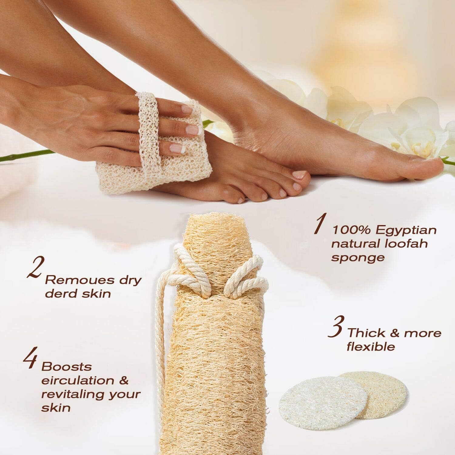 Melveen Exfoliating Natural Loofah Sponge Set, Made with Eco-Friendly and Biodegradable Loofa Exfoliating Body Scrubber, Deep Clean & Invigorate Your Skin