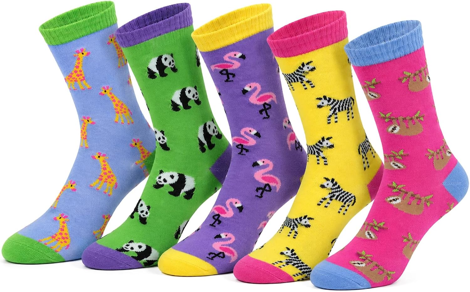Chamqueen 5 Pairs Crew Socks for Women Cotton Socks Colorful Patterned Mid-Calf Socks