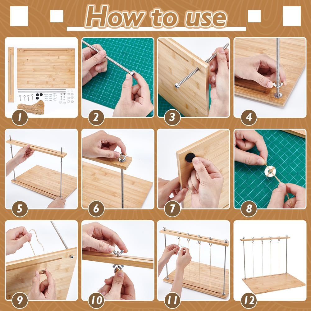BENECREAT Bookbinding Sewing Frame Set, Wood Book Binding Kit with Rectangle Frame, DIY Bookbinding Tools for Handmade Journals, Notebooks, Photo Albums, Craft Projects