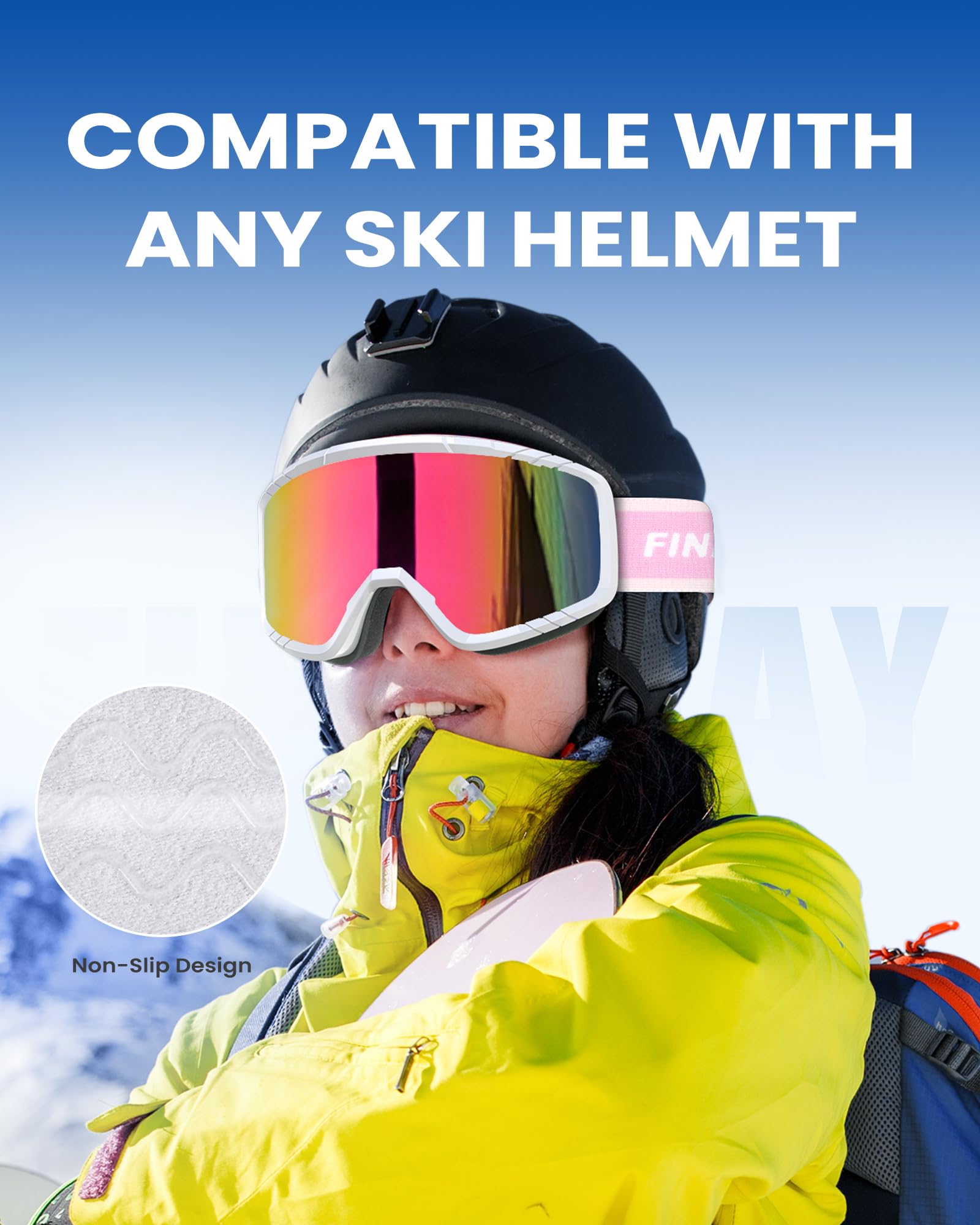 Findway Maschera da Sci, Occhiali da Sci per Uomo Donna Teenager OTG Maschere Sci, 100% Anti-UV Maschera Sci, Anti Nebbia, Adatto a Snowboard, Motocross e Altri Sport Invernali