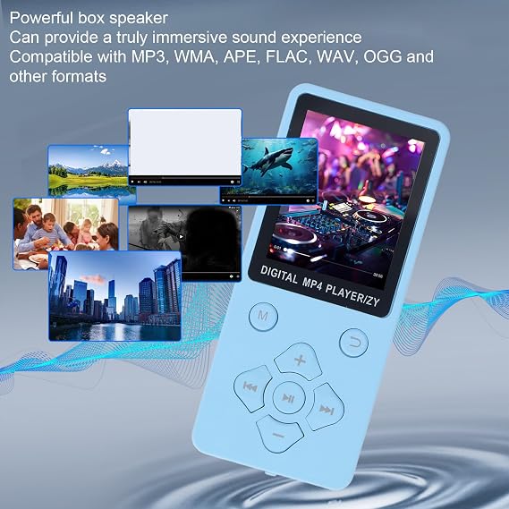 MP3 Player with Bluetooth, HiFi Sound 1.8 Inch Screen Portable Music Player Digital Audio Player Noise Reduction Mp3 Music Player Support Up to 128GB (Blue)