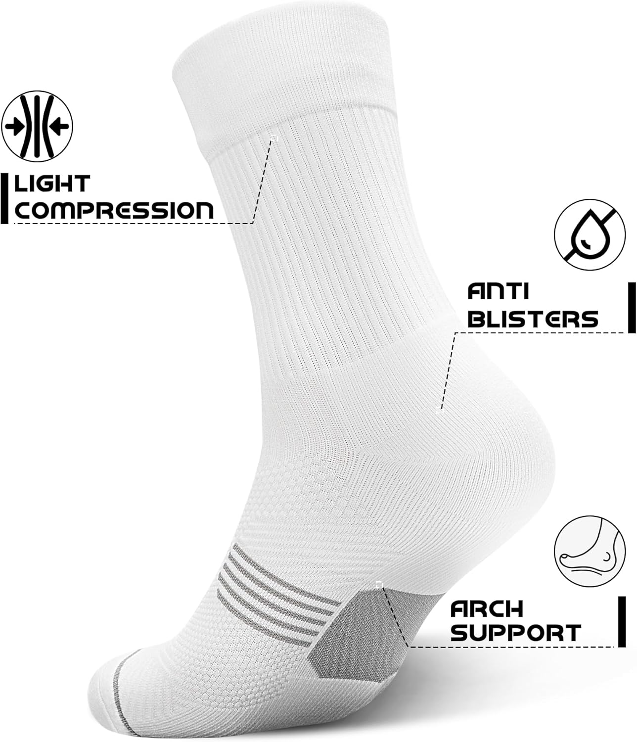 PAPLUS 3 Pairs Running Compression Socks for Men & Women, Atheltic Crew Socks with Cushion, Arch Support for Hiking, Cycling - Image 3