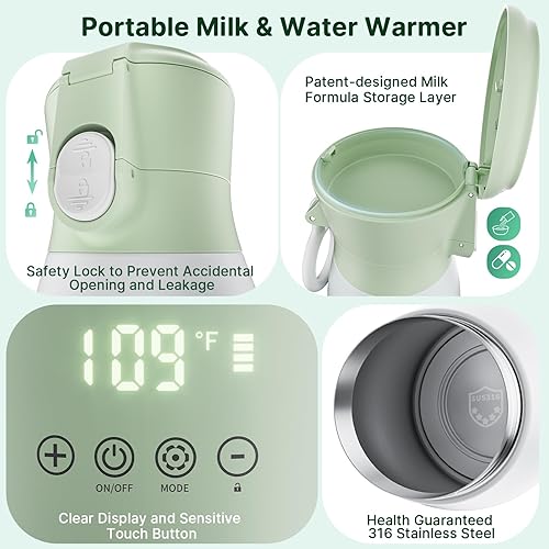 Miniatura 7 de JDZ Calentador de biberones portátil, calentador de biberones con batería de 16000 mAh para viajes, función de temporizador y control de