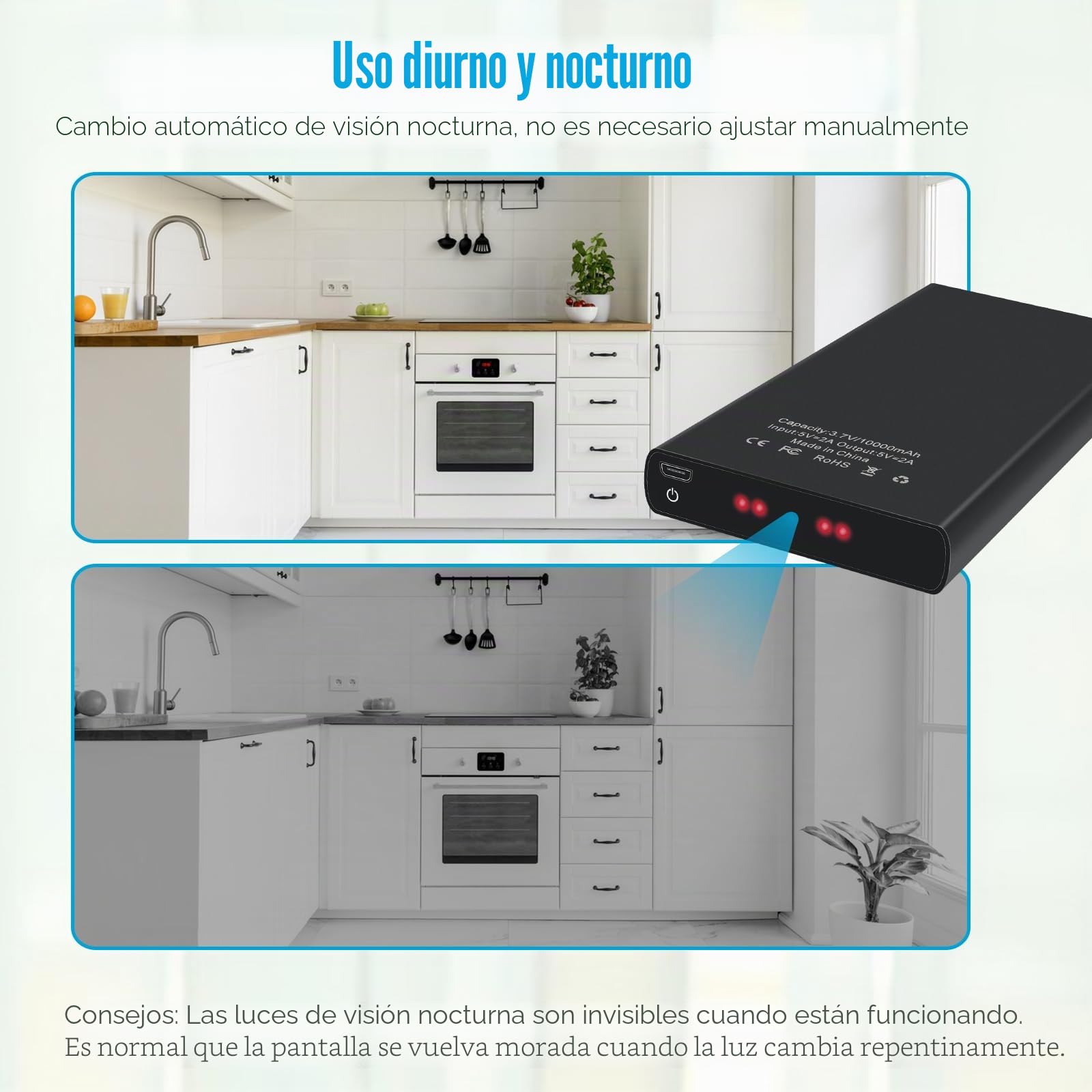Cámara oculta espía, 1080P 10000mAh, cargador portátil, cámara oculta, sin wifi | Cámara secreta de seguridad de grabación continua de 20 horas con sensor de gravedad/detección de movimiento/visión nocturna