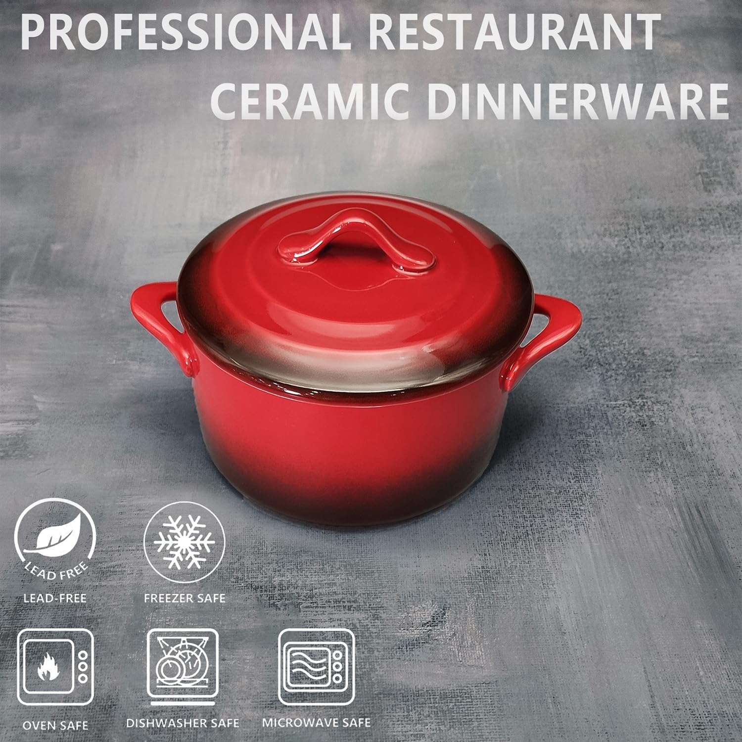 Juego de mini cocotte de cerámica, cacerola pequeña de 17 onzas con tapas y asas, moldes individuales para hornear, aptos para horno, microondas y lavavajillas (interior blanco exterior