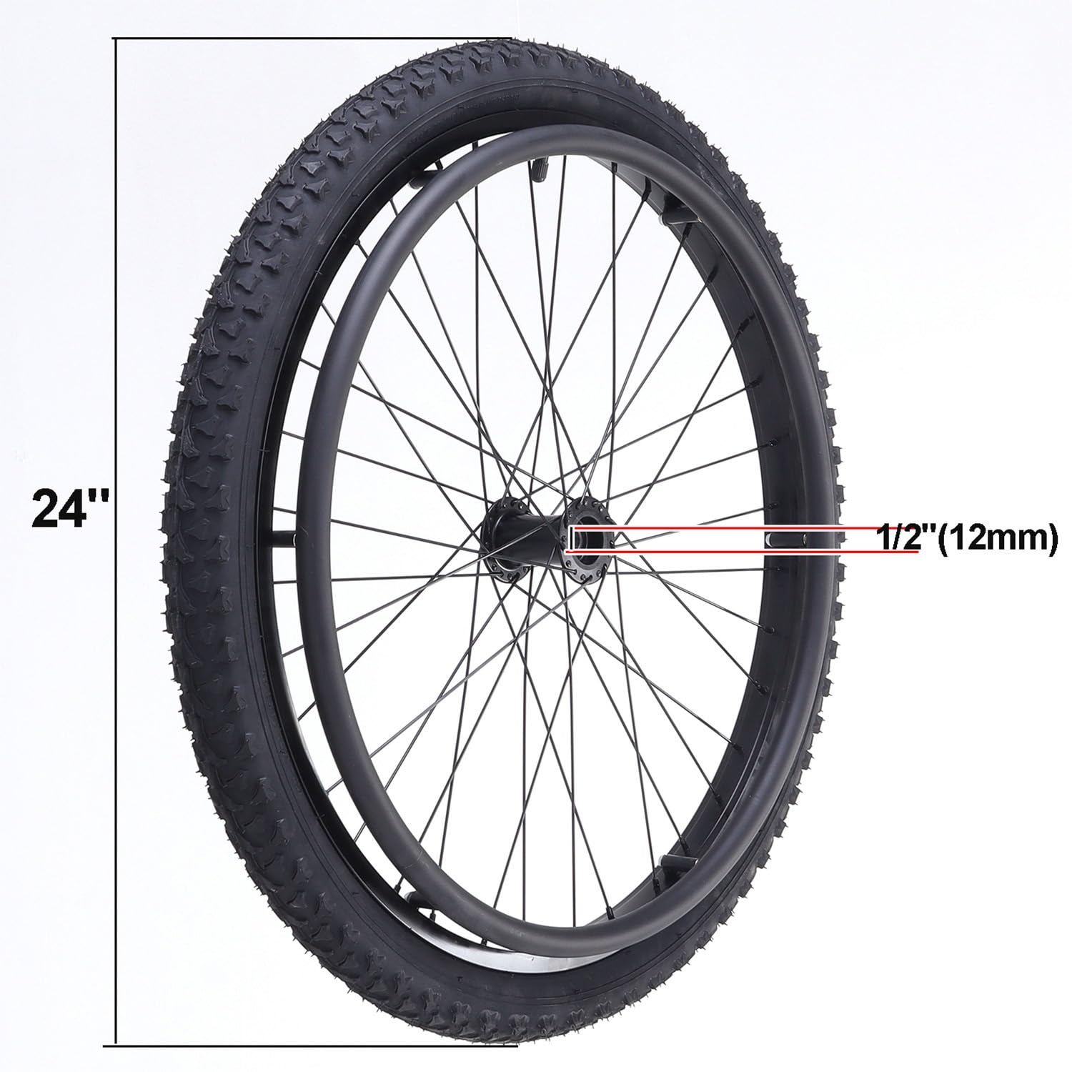 Para 24-calowych kół zapasowych do wózka inwalidzkiego, 24 x 1,95 z oponami pneumatycznymi, tylne koło do wózka inwalidzkiego ręcznego/sportowego, piasta i łożysko aluminiowe, czarne(Bearing 12mm)