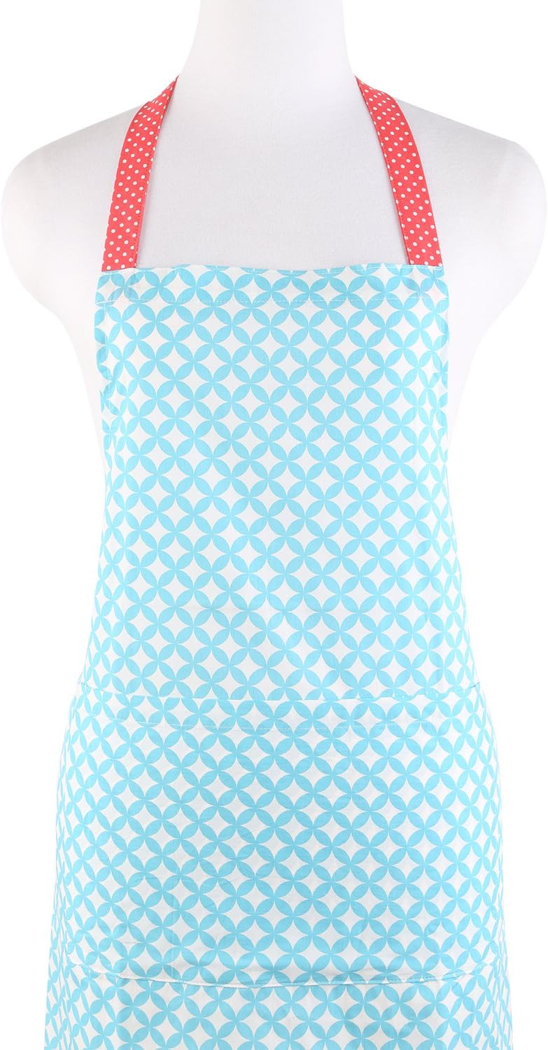 NEOVIVA Cotton Garden Apron with Big Pocket, Style Jessie, Geometric Cross Circular Aquamarine Blue