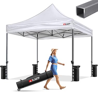 Heavy Duty Pop Up Canopy Tent-8 Drainage Holes,Waterproof & UPF 50+,4 Sandbags,8 Stakes for Commercial,Outdoor Events Instant Set Up,White 10x10