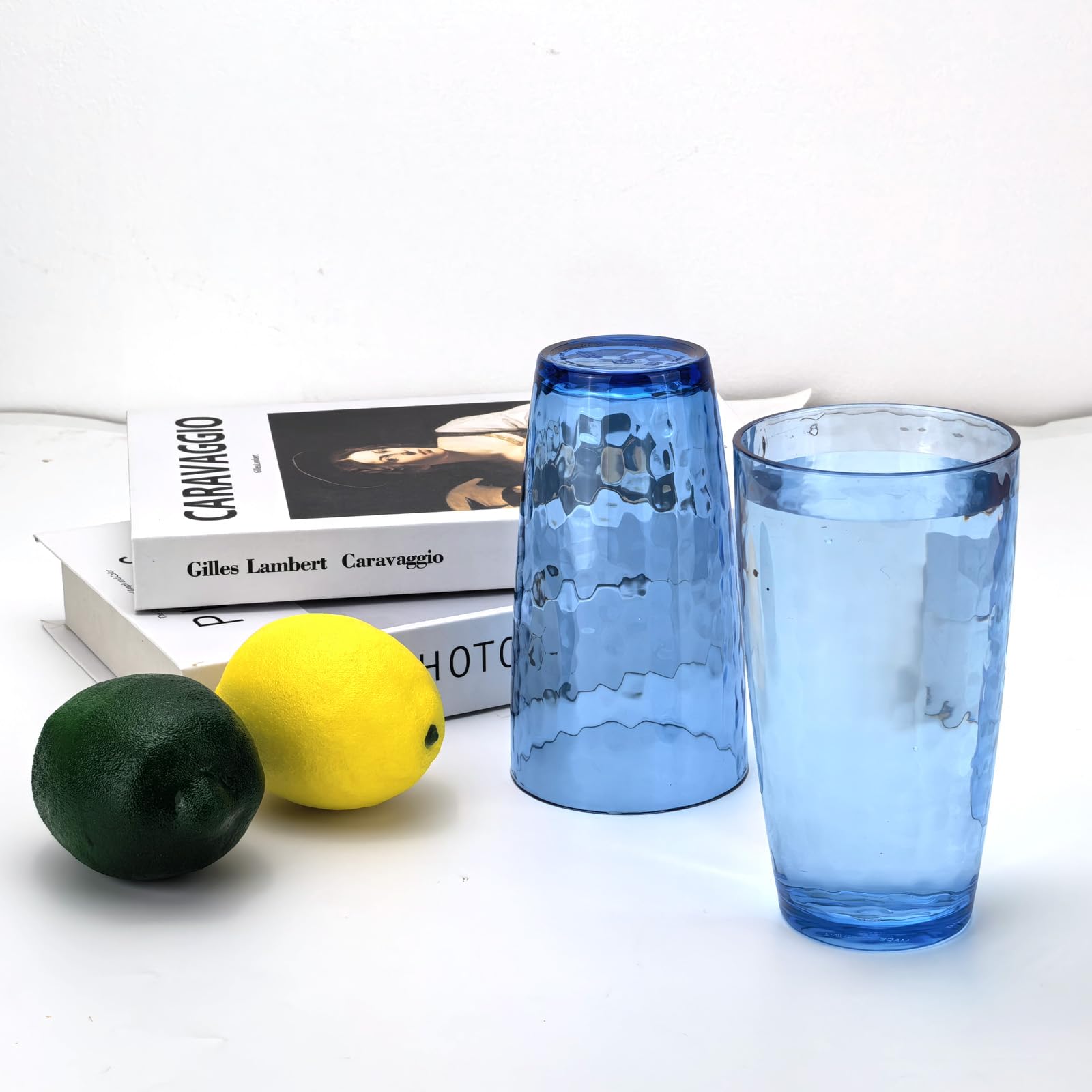 Yalin Bicchieri in acrilico da 590 ml, riutilizzabili, impilabili, senza BPA, infrangibili, lavabili in lavastoviglie, set di 6 tazze (blu)