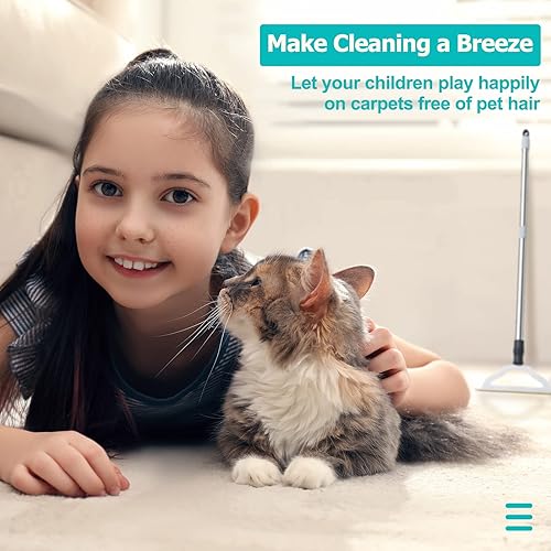 Miniatura 7 de Rastrillo de alfombra para depilación de mascotas, removedor de pelo de mascotas reutilizable para alfombra de mango largo, escoba avanzada de pelo