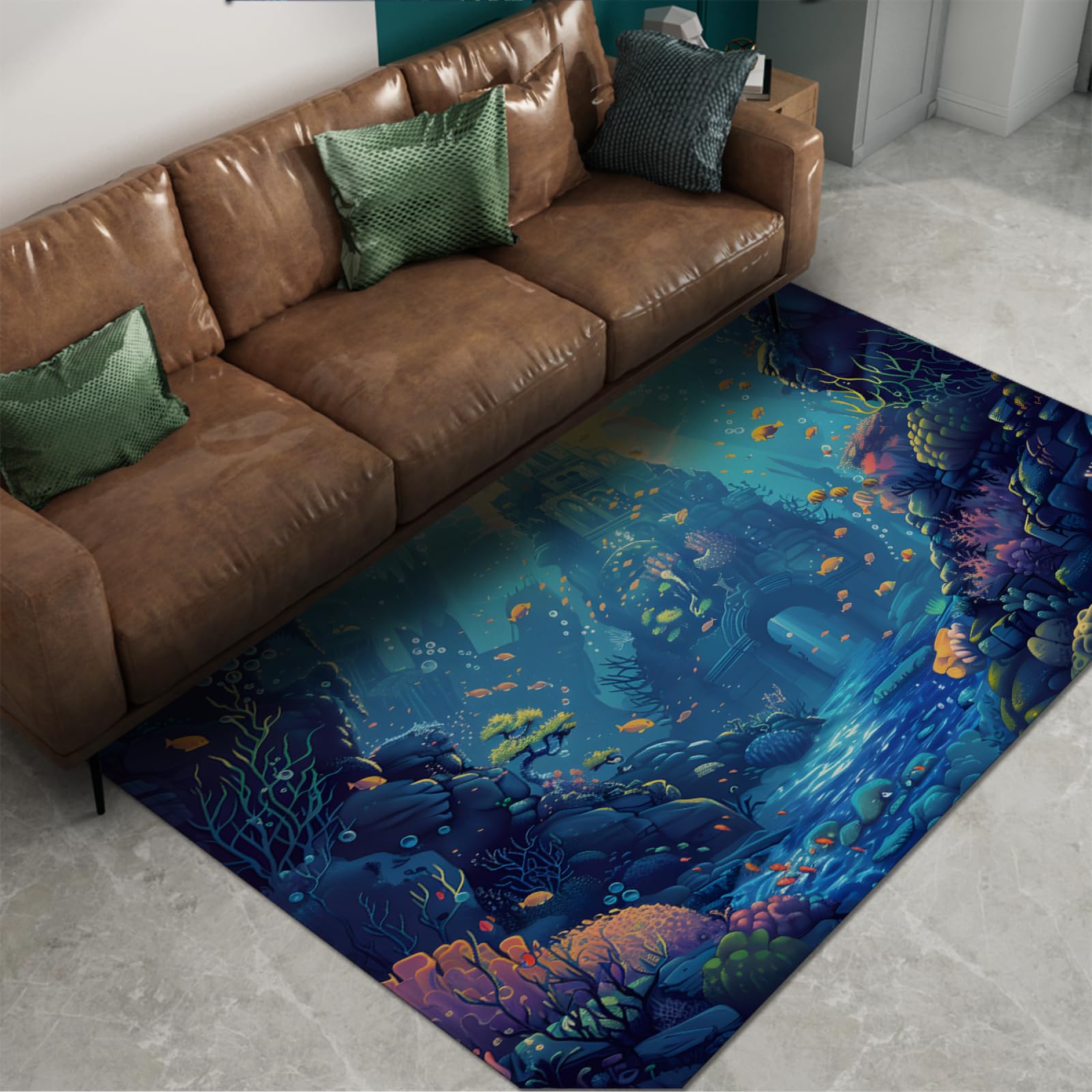 Dywan do pokoju dziecięcego, motyw Ocean Underwater Castle, redukcja hałasu, mata na krzesło, składana, trwała, antypoślizgowa mata ochronna na podłogę, 120 x 200 cm